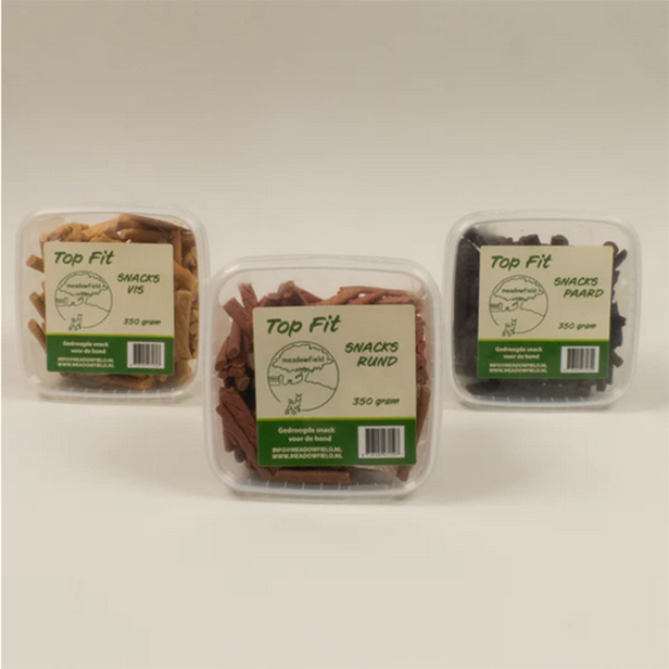 Top fit snacks (Rund, Vis, Paard) - gedroogde traktaties voor de hond 18:35
